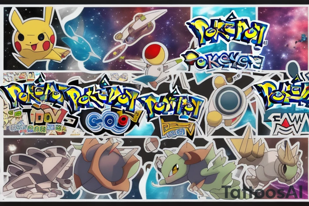 Pokémon in space geometry color tattoo idea