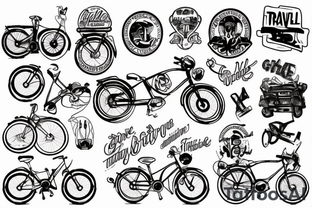 Travel Bikes Guitar Peace tattoo idea