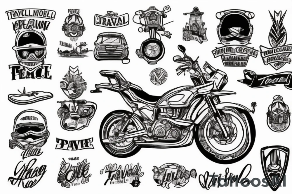 Travel motorcycle Guitar Peace tattoo idea