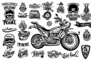 Travel motorcycle Guitar Peace tattoo idea