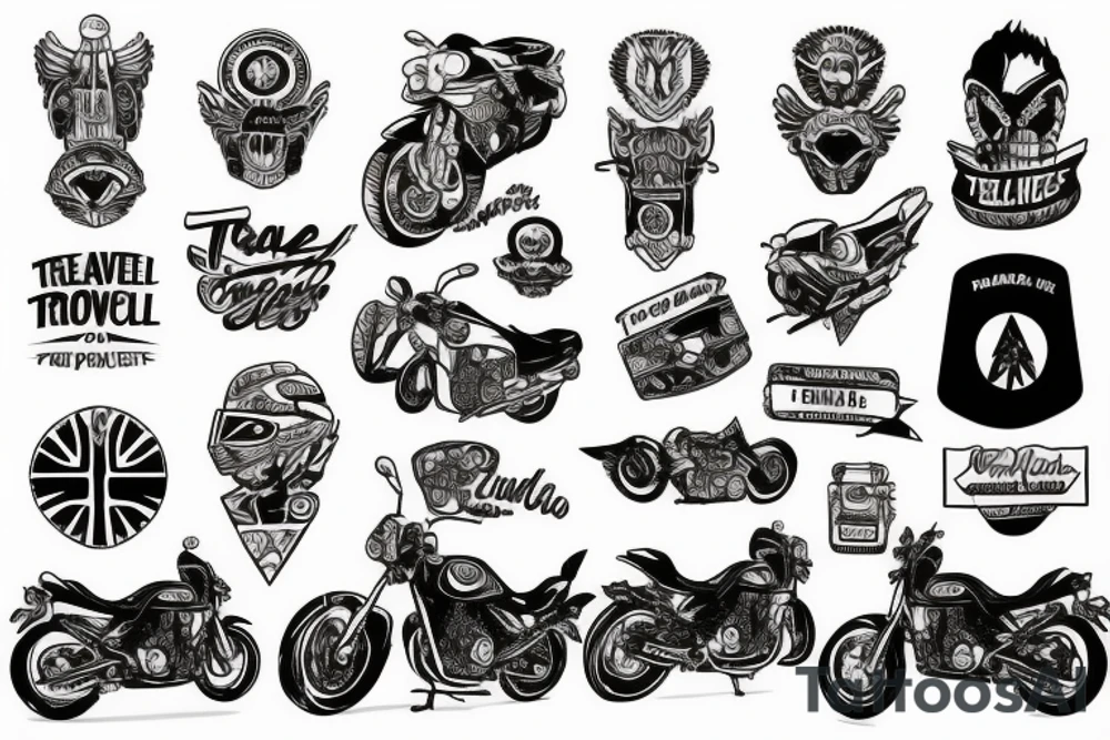 Travel motorcycle Guitar Peace tattoo idea
