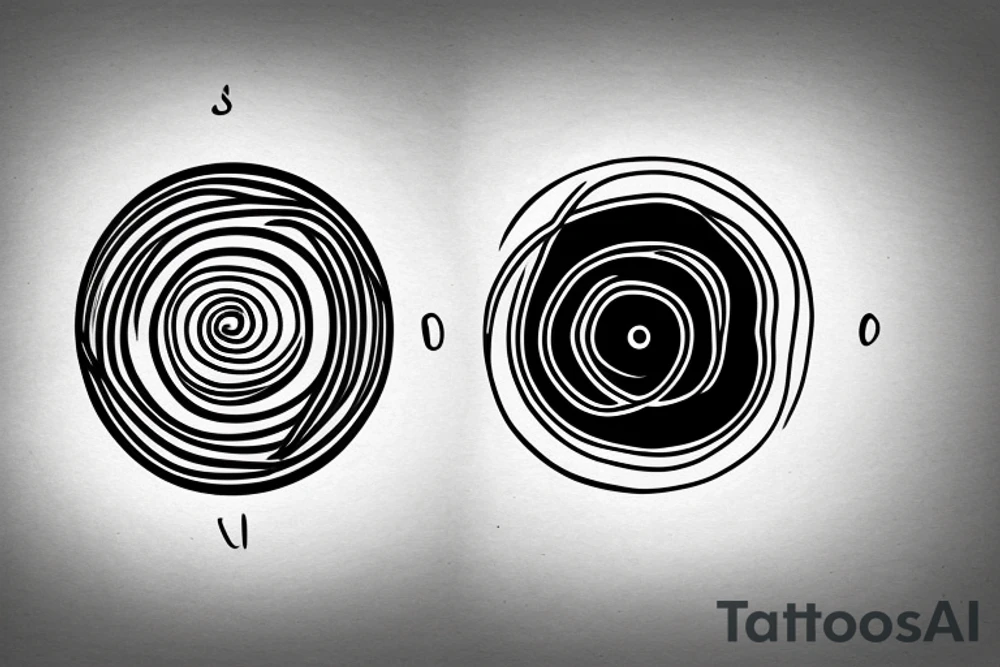yin yang sign made by small spirals signs which on the yin side the spirals heads up and in he yang side the spirals head down tattoo idea