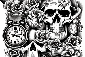 Skull incorporating a clock and the mad hatter tattoo idea