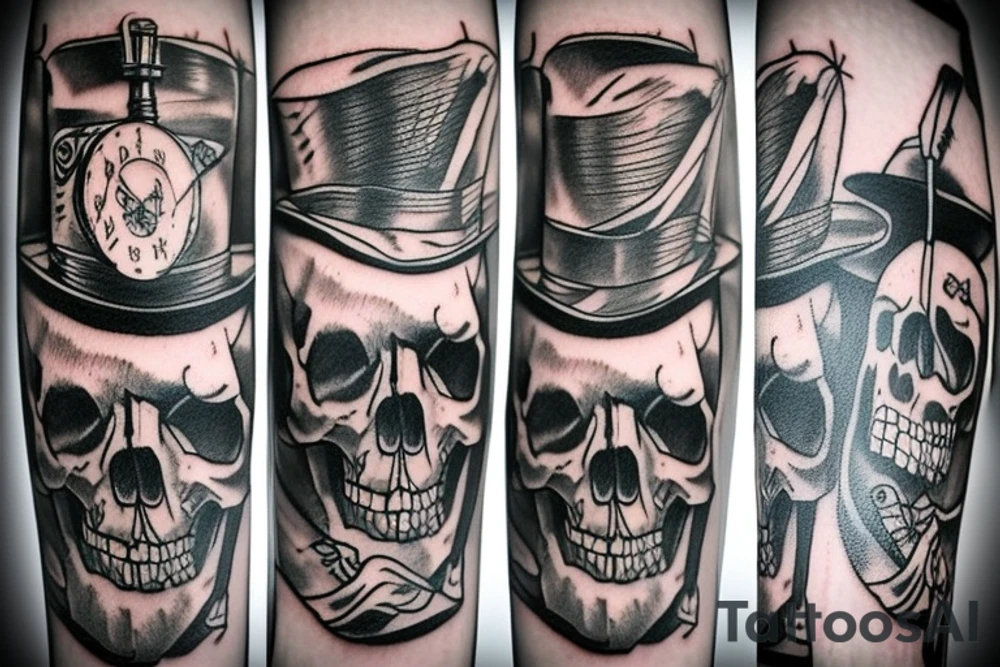 skull and mad hatter tattoo idea