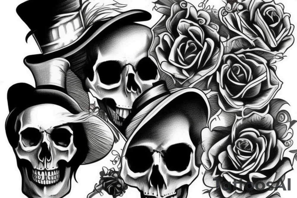 skull and mad hatter tattoo idea