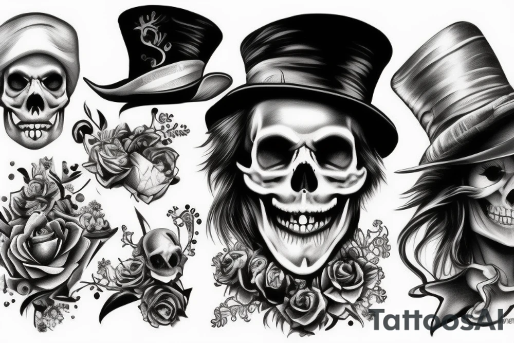 skull and mad hatter tattoo idea