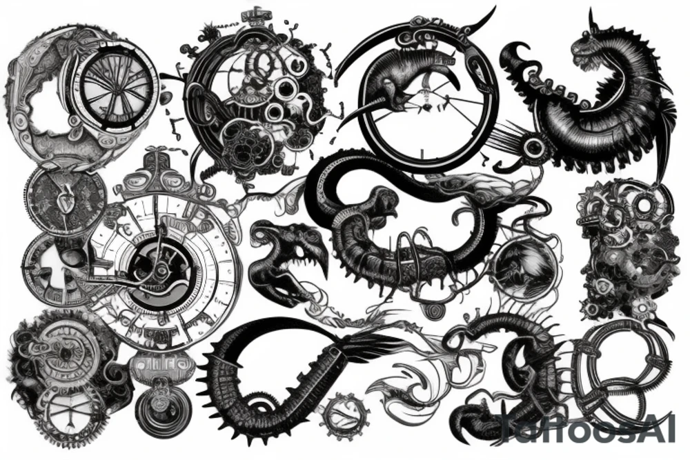 Ouroboros which bites himself and steampunk elements tattoo idea
