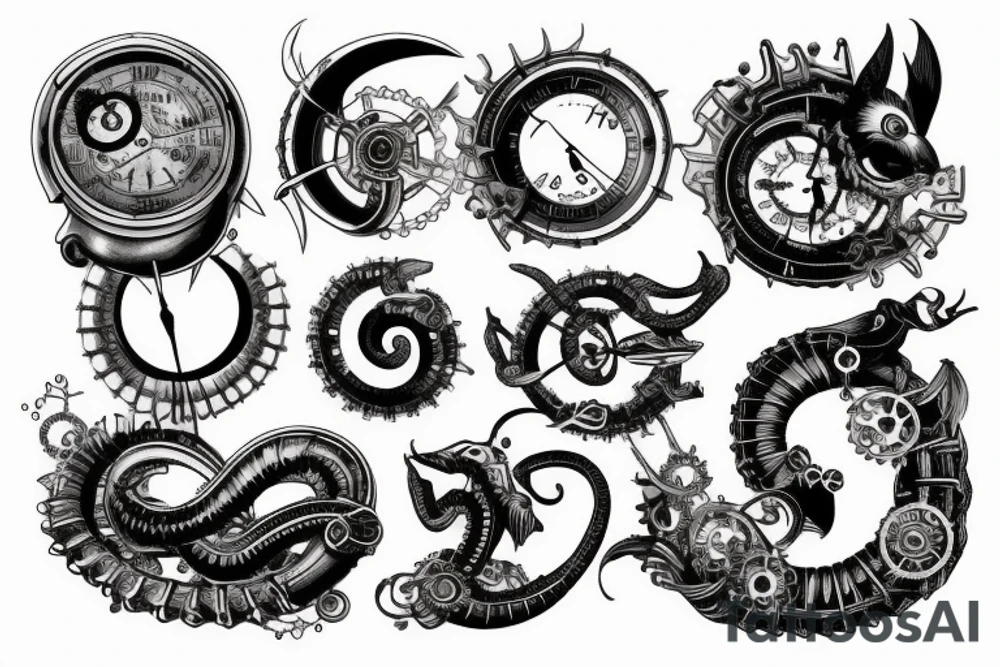 Ouroboros which bites himself and steampunk elements tattoo idea