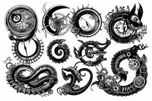 Ouroboros which bites himself and steampunk elements tattoo idea