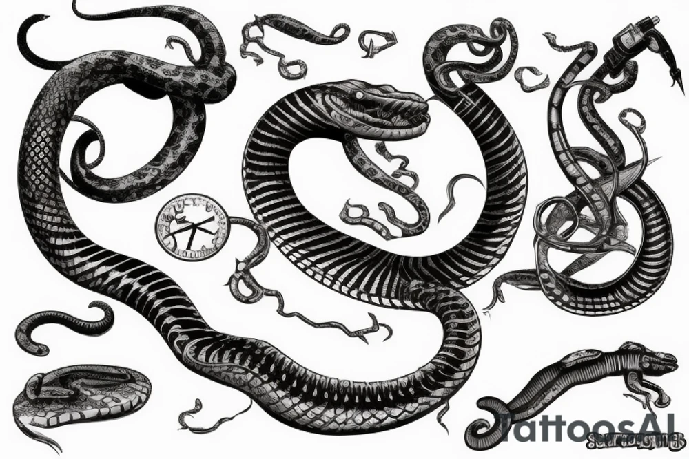 Steampunk snake which bites itself tattoo idea
