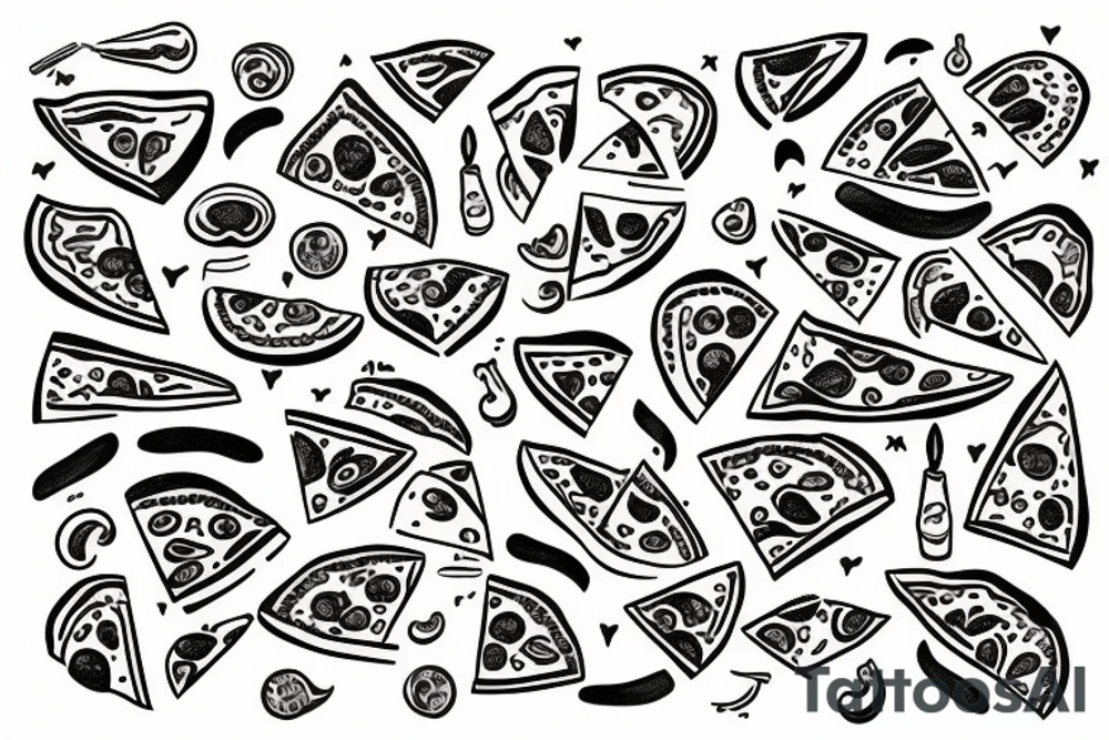 pizza with sousages on body of women tattoo idea