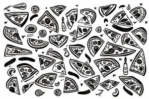 pizza with sousages on body of women tattoo idea