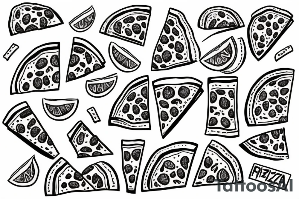 pizza with sousages on body of women tattoo idea