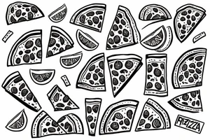 pizza with sousages on body of women tattoo idea