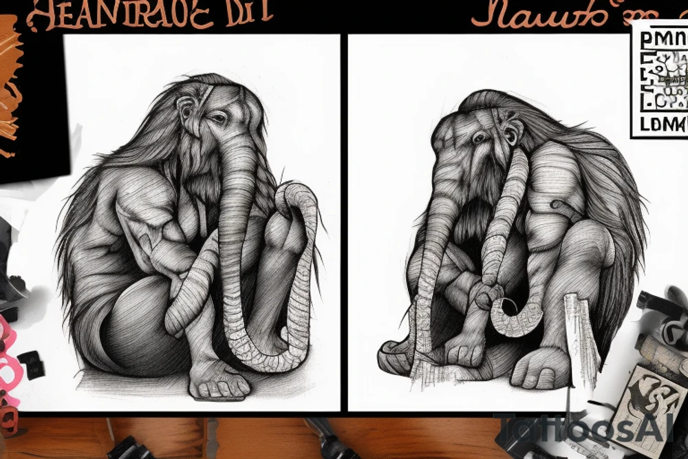 mammoth dmitry sits and cries by the fire tattoo idea