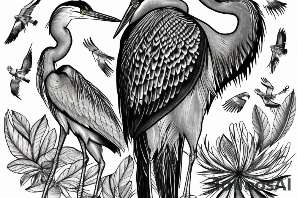 Great Blue Heron and red tail hawk. tattoo idea