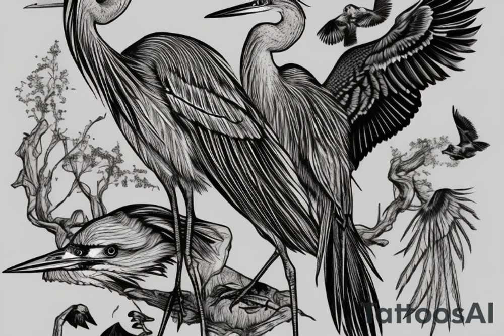 Great Blue Heron and red tail hawk. tattoo idea