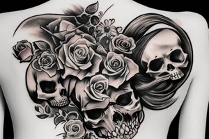 Rosy back tattoo with a skull tattoo idea