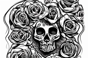 Rosy back tattoo with a skull tattoo idea