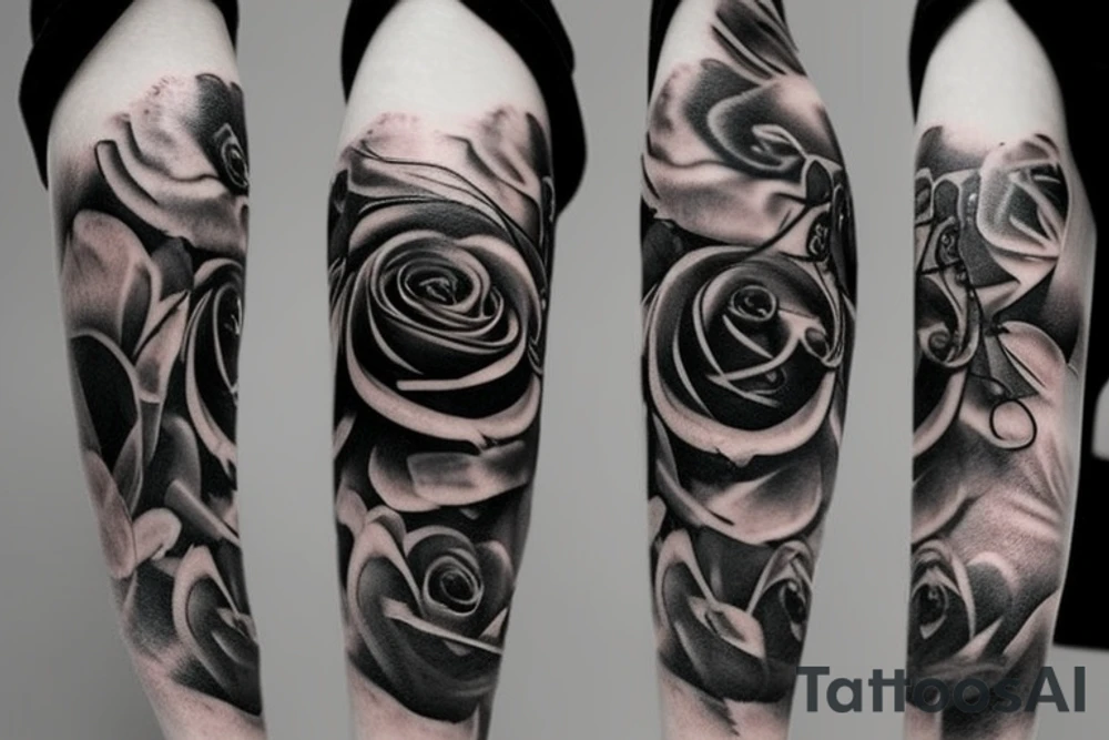 dark fantasy black rose tattoo idea