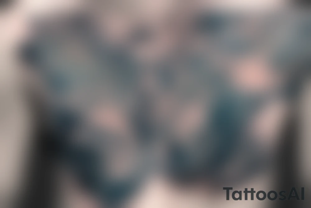 A winged chest tattoo with a starry night with a mermaid in the ocean tattoo idea