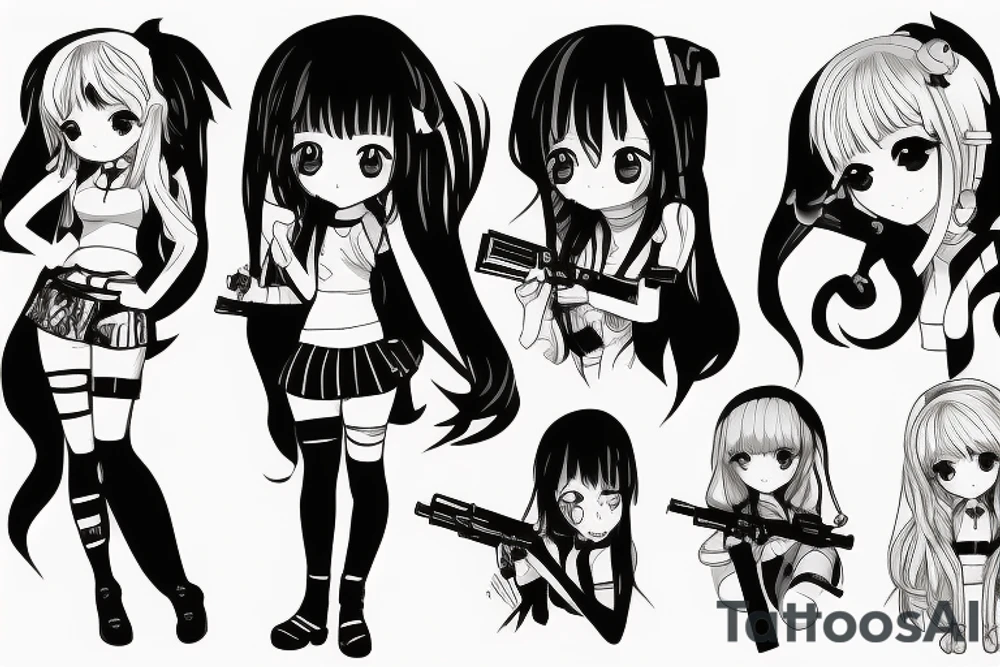 Anime girl with gun tattoo idea