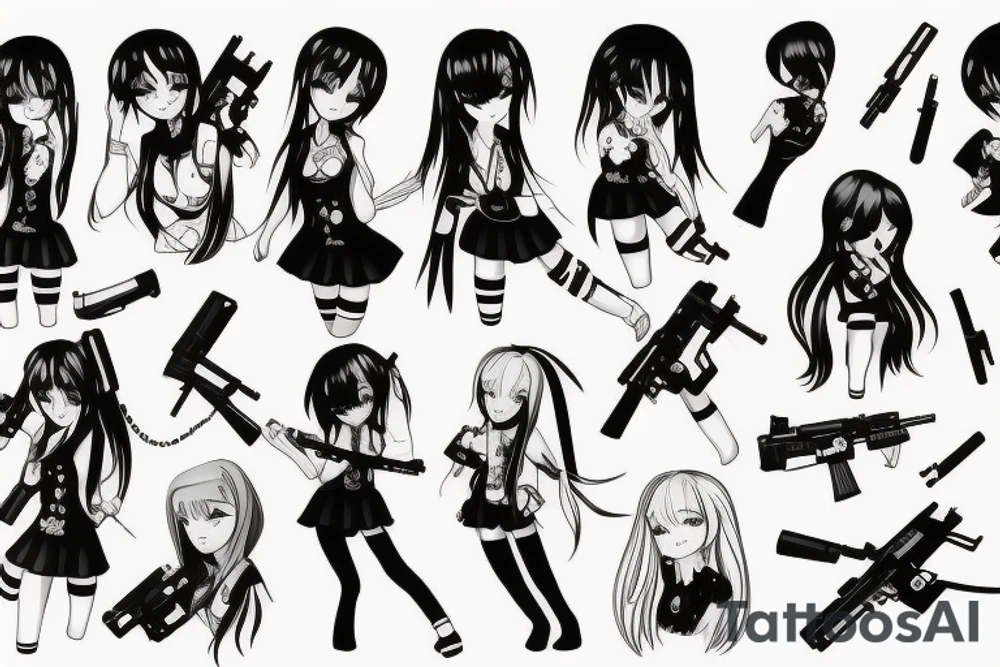 Anime girl with gun tattoo idea