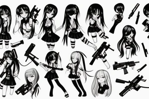Anime girl with gun tattoo idea
