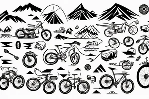 mountain background with camping site and bikes around tattoo idea