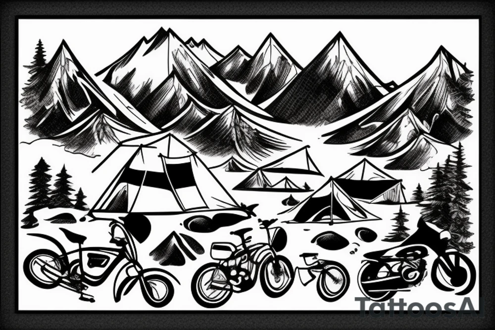 mountain background with camping site and bikes around tattoo idea mountain background with camping site and bikes around tattoo idea