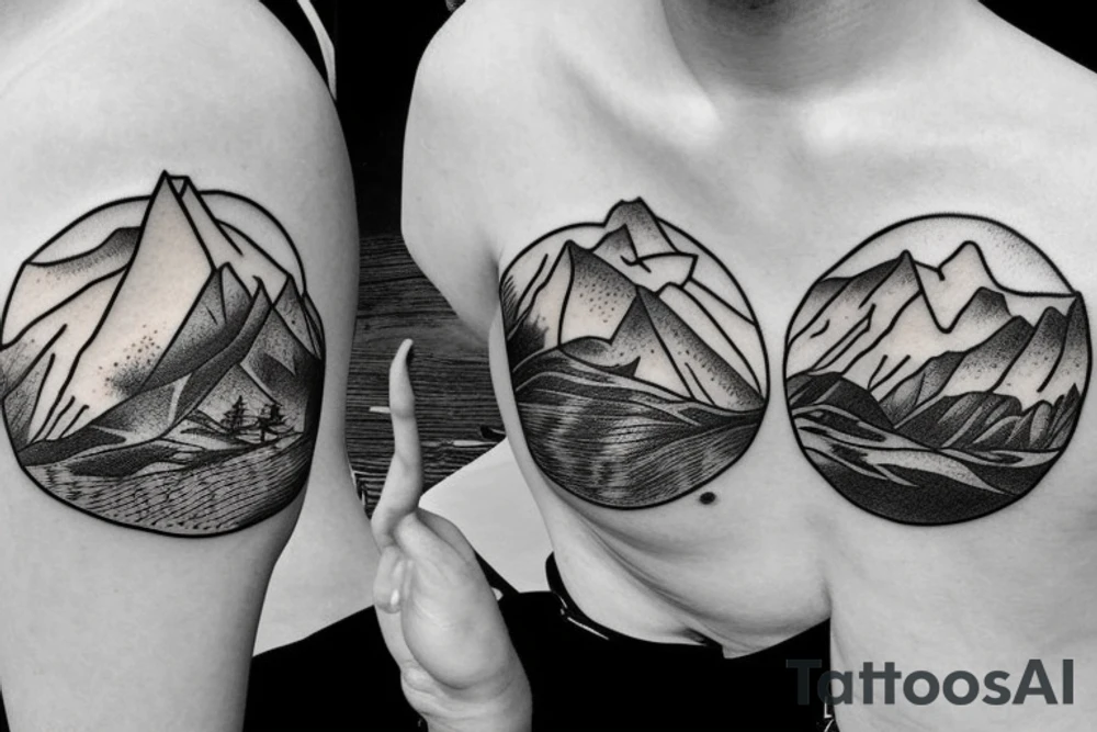 mountain background with camping site, mountain bikes and horses tattoo idea mountain background with camping site, mountain bikes and horses tattoo idea