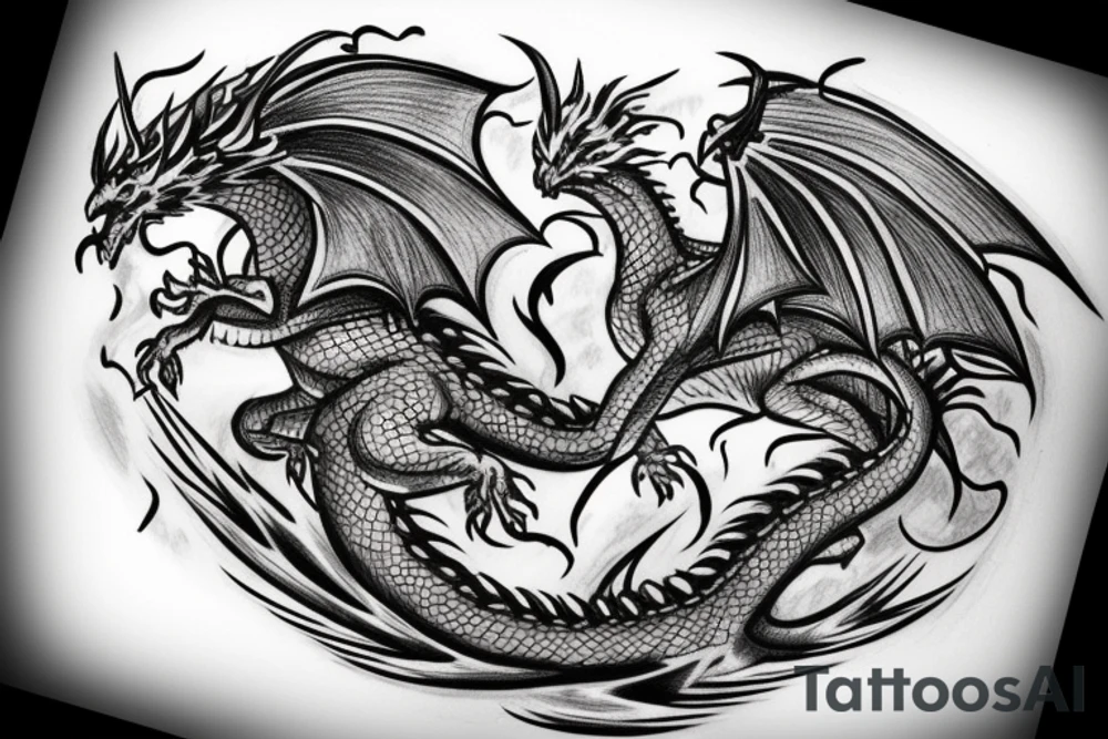 Dragon fighting a phoenix with talons interlocking tattoo idea