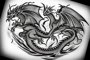 Dragon fighting a phoenix with talons interlocking tattoo idea