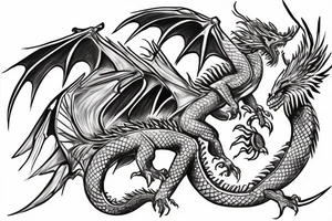Dragon fighting a phoenix with talons interlocking tattoo idea