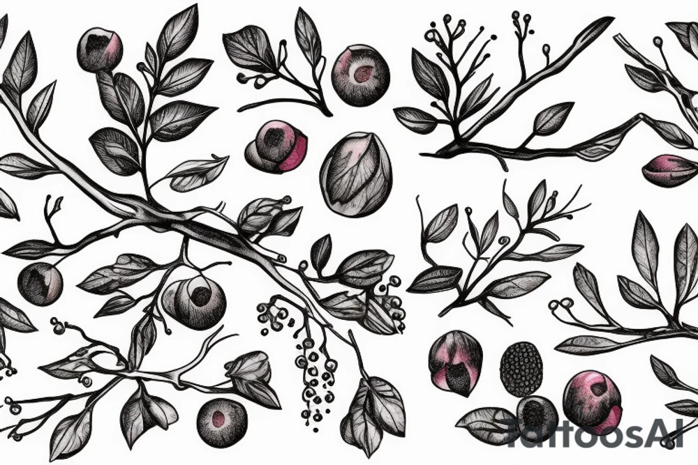 dried branch with berries tattoo idea