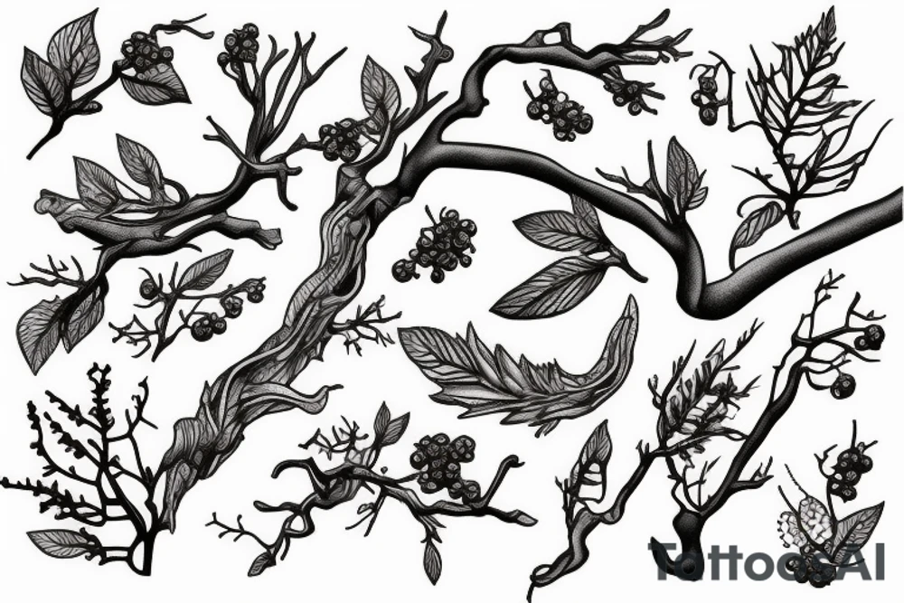dried branch with berries tattoo idea