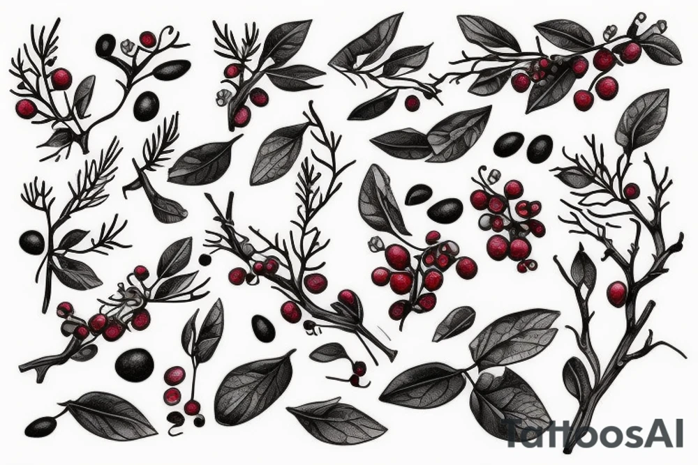dried branch with berries tattoo idea