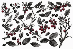 dried branch with berries tattoo idea