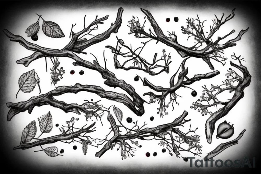 dried branch with berries tattoo idea