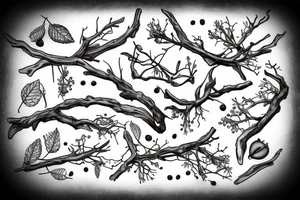 dried branch with berries tattoo idea