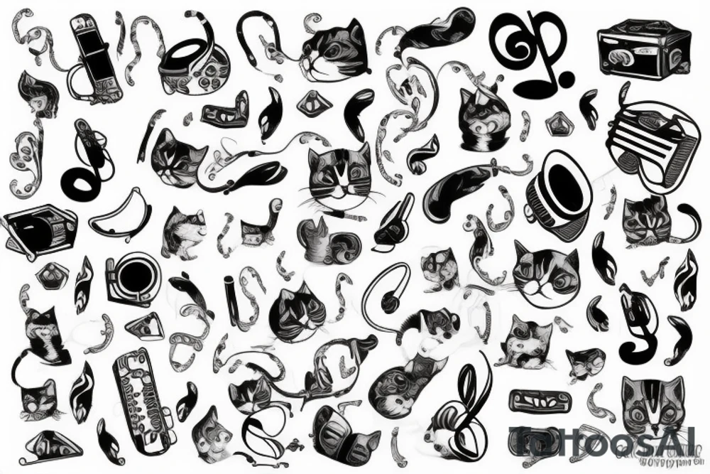 cat path and music tattoo idea