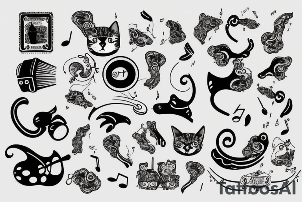 cat path and music tattoo idea