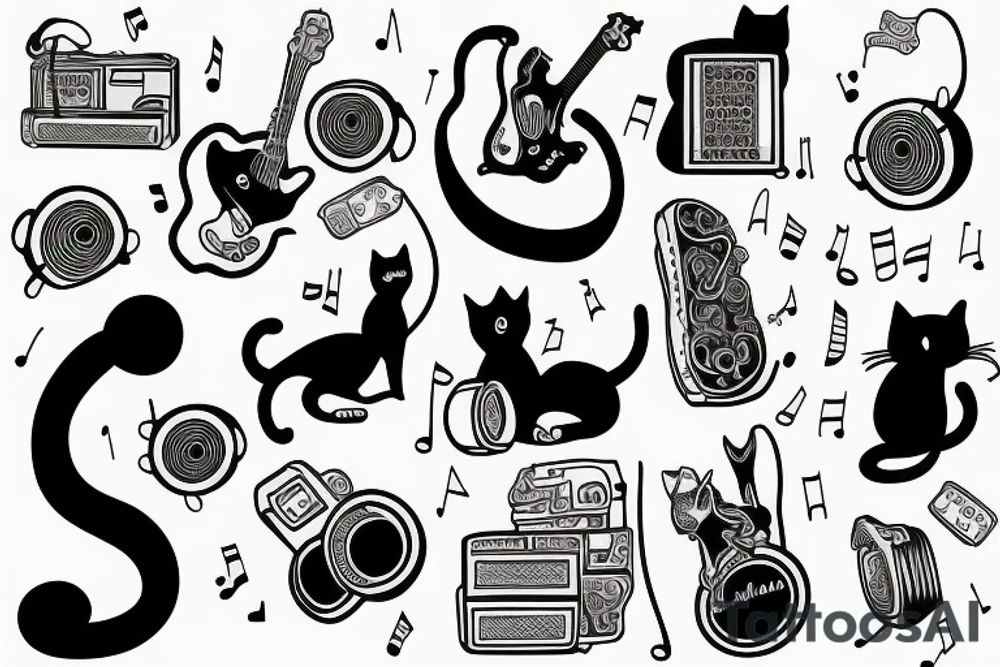 cat music girl tattoo idea