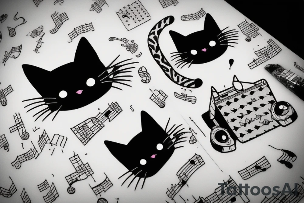 cat music girl tattoo idea