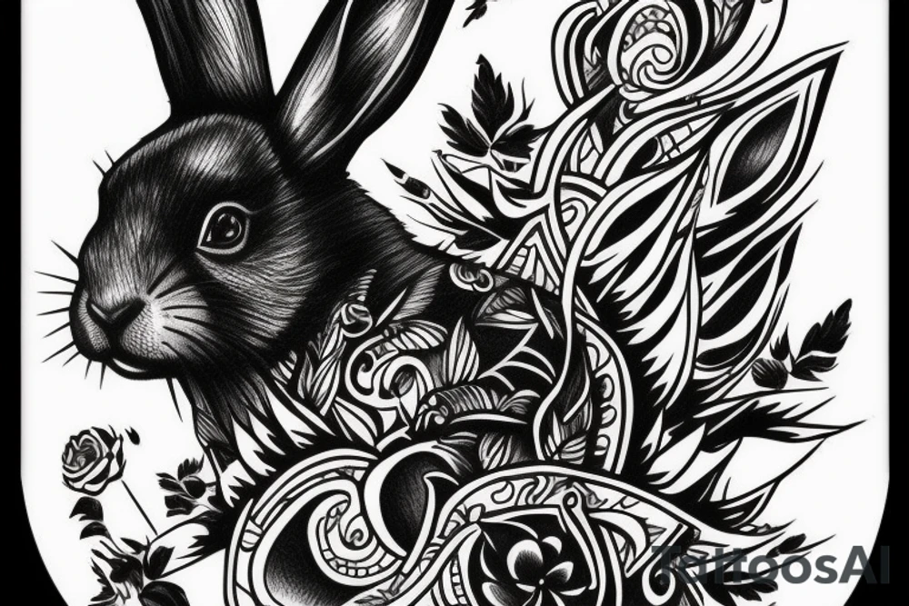 Black rabbit on anarchy simbol tattoo idea