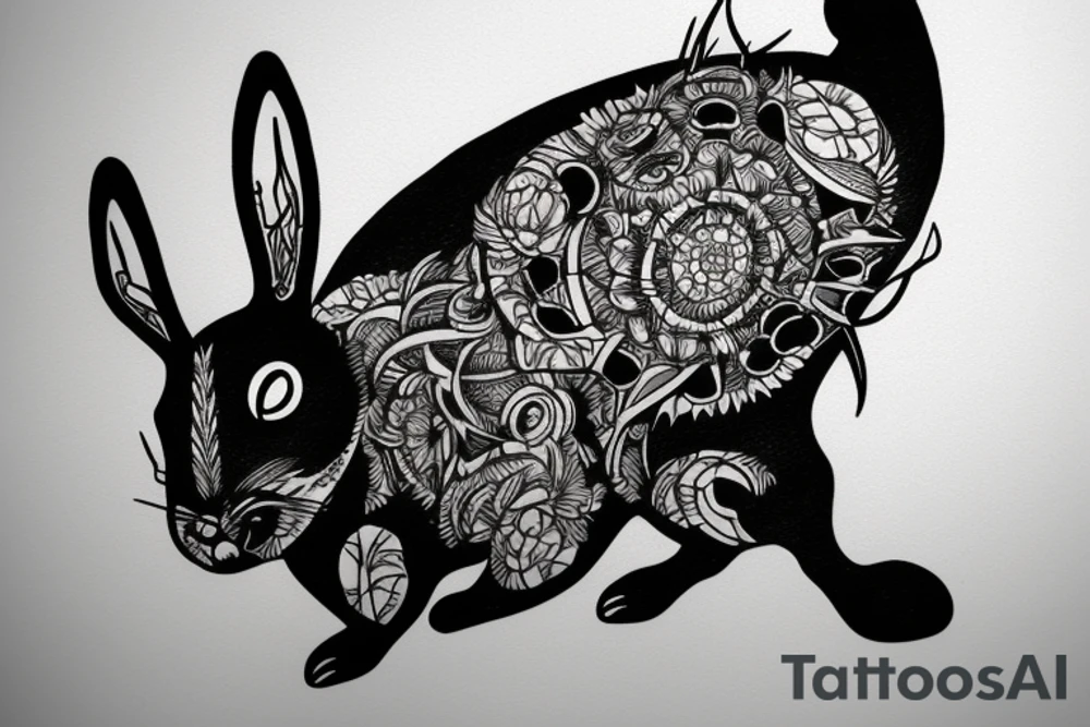 Black rabbit on anarchy simbol tattoo idea