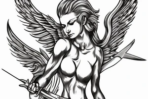 flaming angel holding sword aiming down tattoo idea