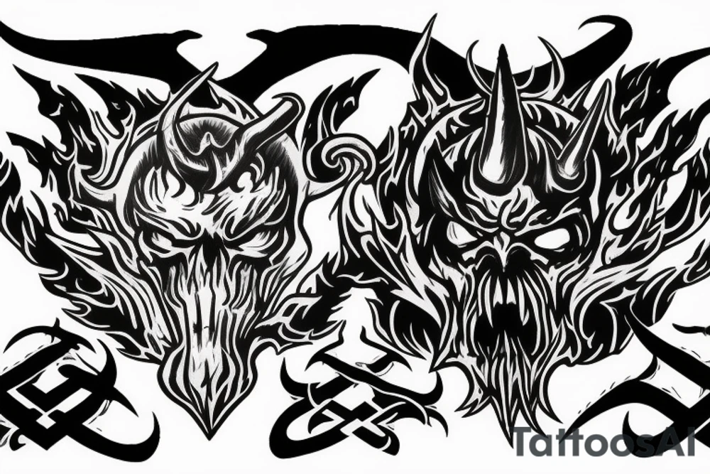 Satan killing flaming sword tattoo idea