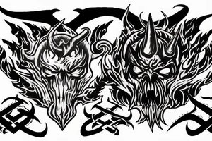 Satan killing flaming sword tattoo idea