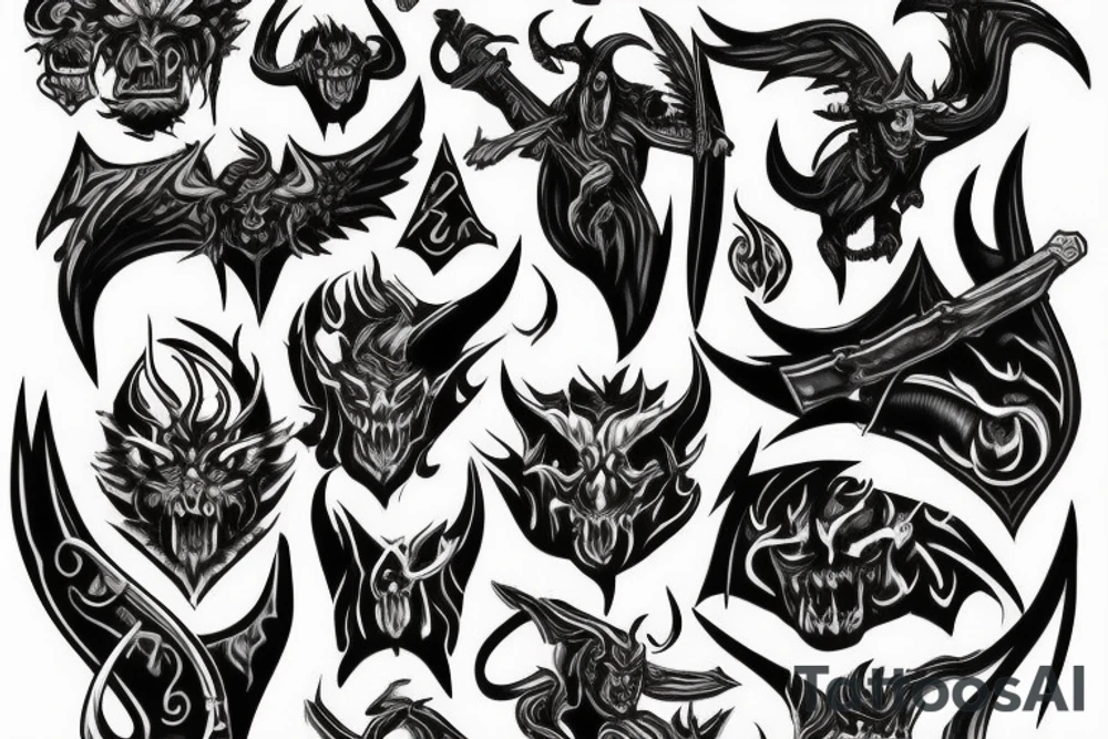 Satan killing flaming sword tattoo idea